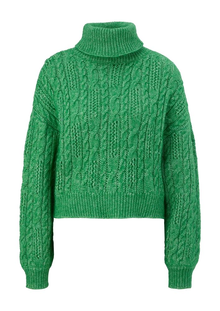 QS designed  by Pullover Ajourmuster Rollkragen beige, grün S22 2119042 L | 76W0 GREEN | 