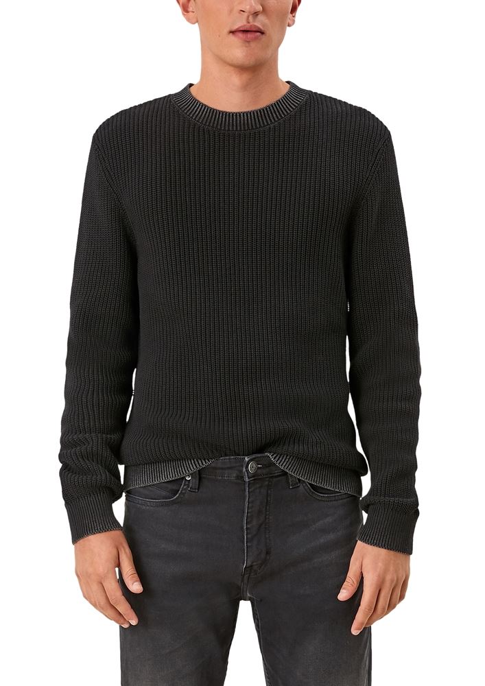 QS designed by Herren Pullover Rippstrick Baumwolle schwarz  S21 2104958 L | 9999 black | 
