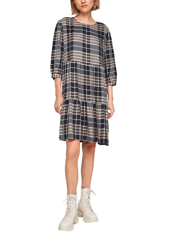 s.Oliver Kleid Volants kariert 3/4 Arm blau S21 2106976 