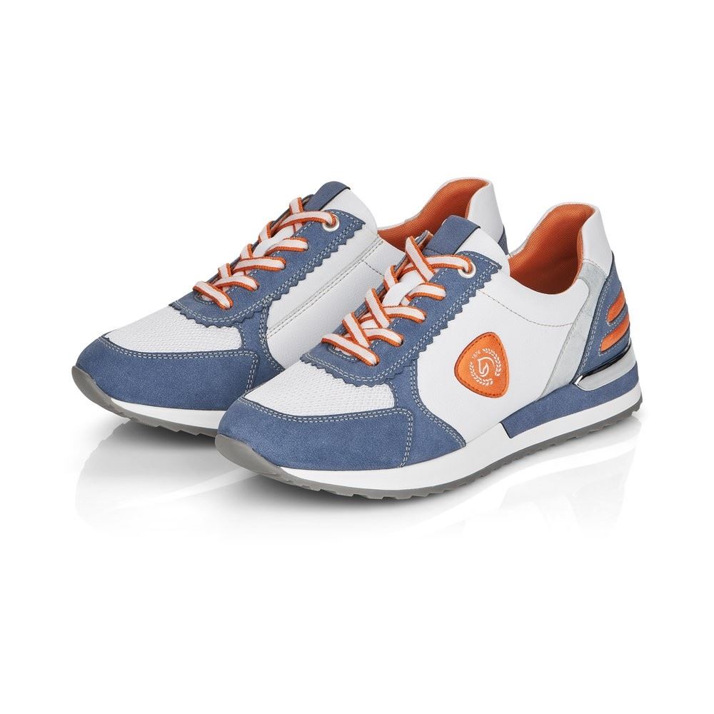 Remonte Sneaker Schnürer Leder blau kombi softfoam Wechselfußbett  R2527-15 38 | jeans/weiss/wei | F