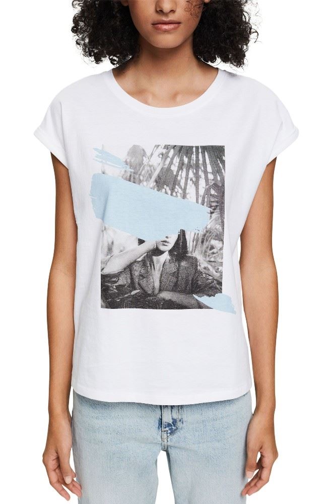 EDC T- Shirt Frontprint rundhals- Ausschnitt weiß, lila S12 052CC1K328 XS | C560 LILAC | 