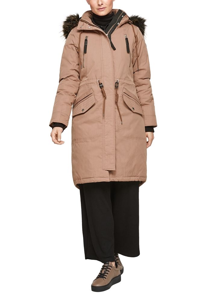 QS designed by Parka Wintermantel Wetterfest  Webpelz beige S21 2064848 