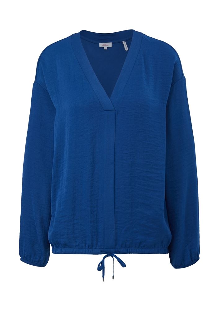 s.Oliver Damen Blusenshirt V-ausschnitt Gummibündchen Tunnelzug blau,schwarz S22 2125378 36 | 5659 BLUE | 