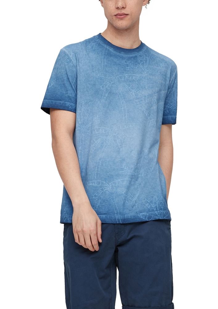QS designed by Herren T-Shirt aus reiner Baumwolle blau S13  2130470 