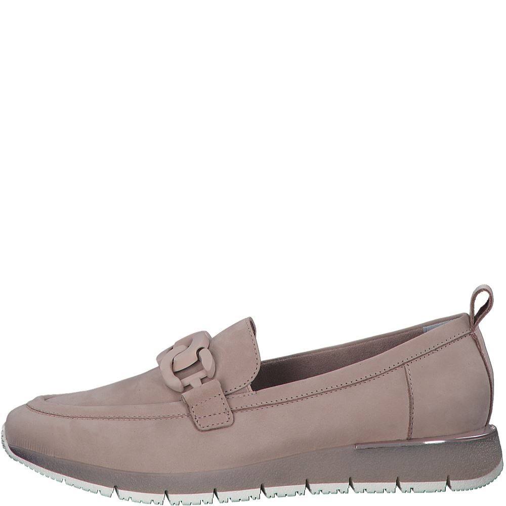 Tamaris Slipper Loafer Schlupfschuh Leder Wechselfußbett Kettendetail rosa, weiß S13 1-1-24711-30 38 | 117 WHITE LEATH | 