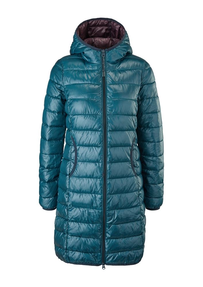 QS designed by leichter Steppmantel mit Kapuze gelb, orange, blau,grau ,schwarz S22  2115488 M | 9858 GREY/BLACK | 