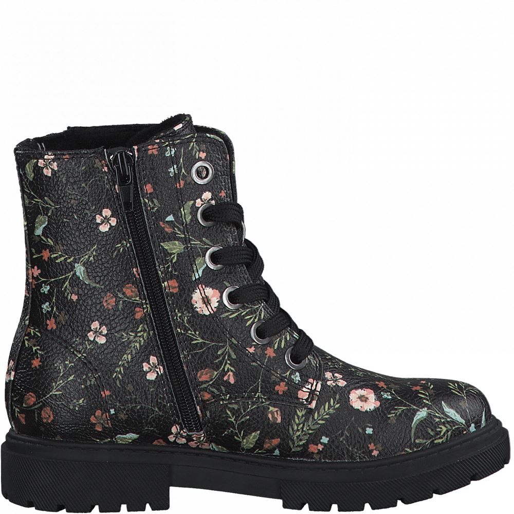 s.Oliver Schnürstiefel Reißverschluss Flower schwarz S21 5-5-45210-27 