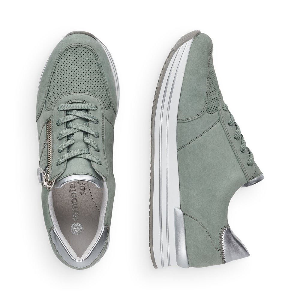 Remonte Sneaker Schnürer Reißverschluss Leder grün softfoam D1310-52 