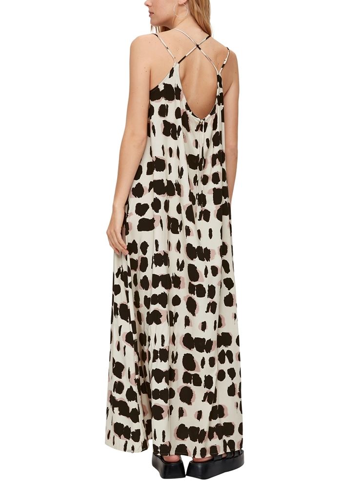 QS designed by Feines Sommerkleid aus Viskose beige/schwarz S13  2128175 