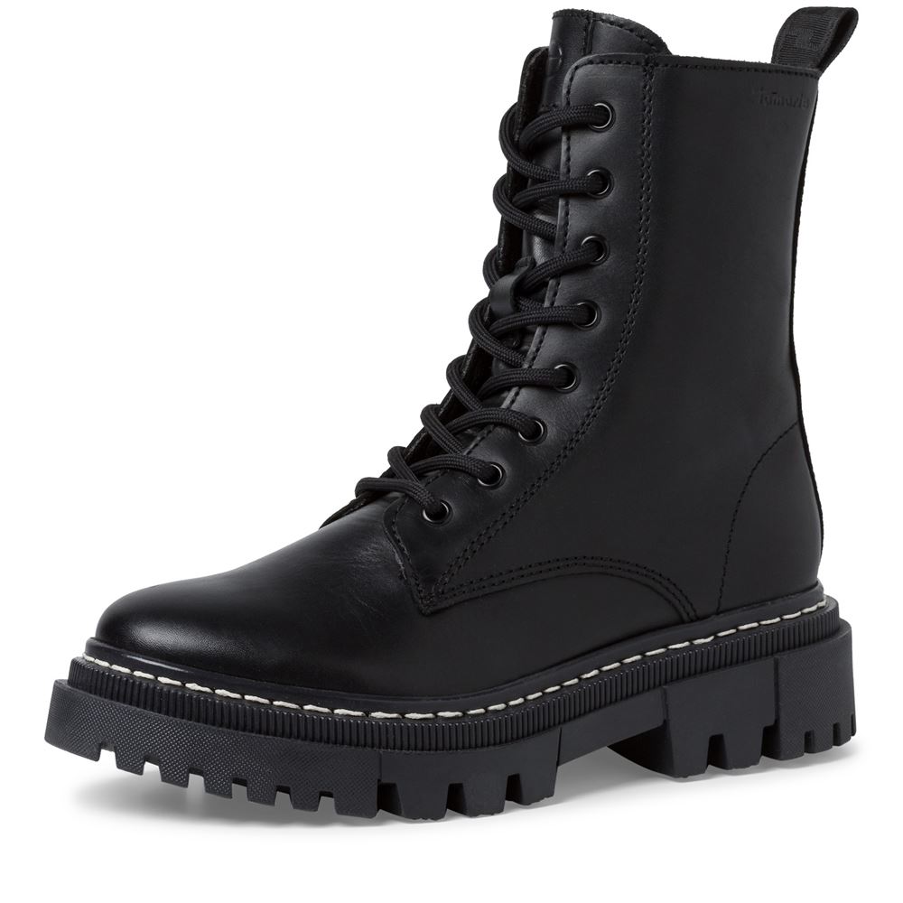 Tamaris Schnürstiefel Schnürboots Leder Wechselfußbett schwarz S23 1-25276-41 