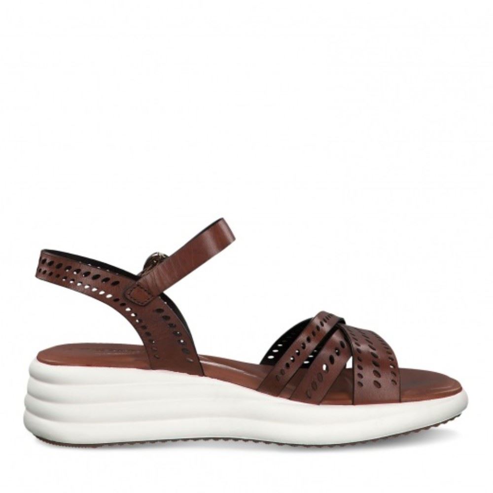 Tamaris Sandale Keilabsatz Leder braun 1-1-28056-34 