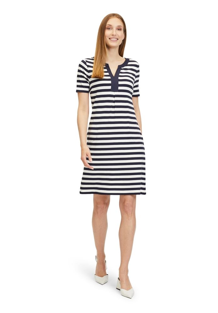 Betty Barclay Shirtkleid Rundhalsauschnitt gestreift Nahttaschen blau weiß S13 13931405 