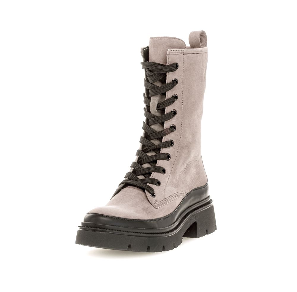 Gabor by Yvonne Catterfeld  Bikerboot Schnürboot Rauleder Wechselfußbett grau S22 91.831.19 5 | fango/schwarz | F