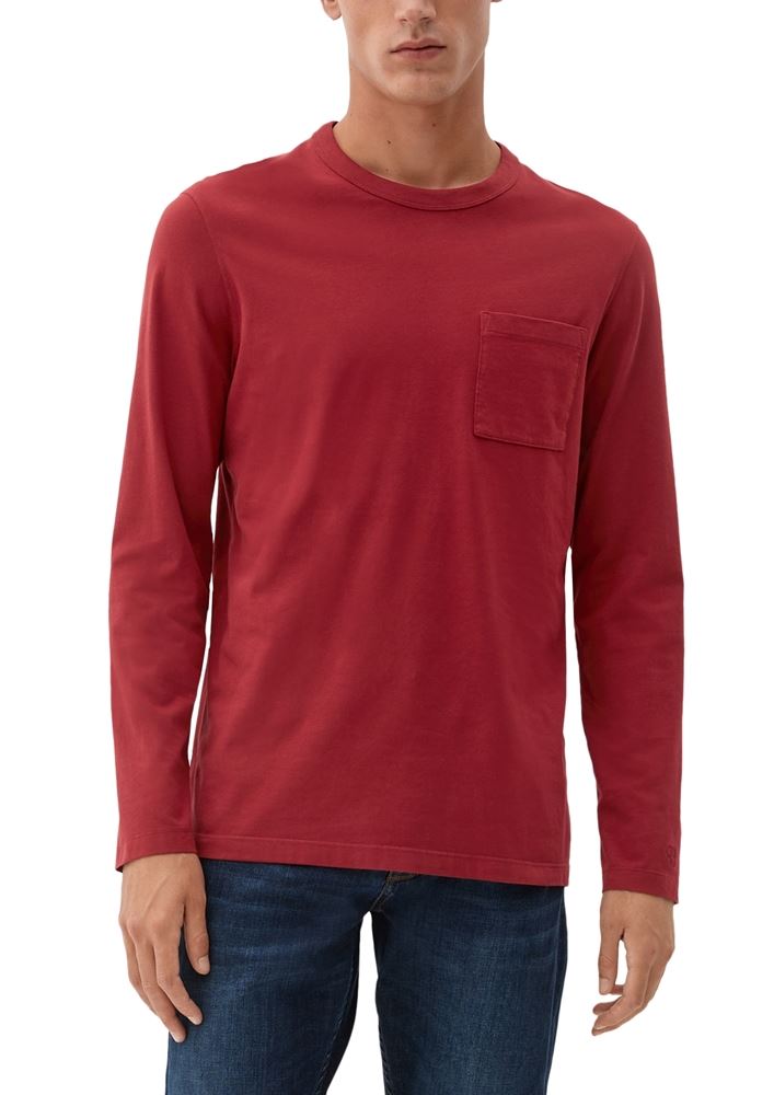 s.Oliver Herren Longsleeve Brusttasche Rundhalsausschnitt rot, grün S22 2119204 