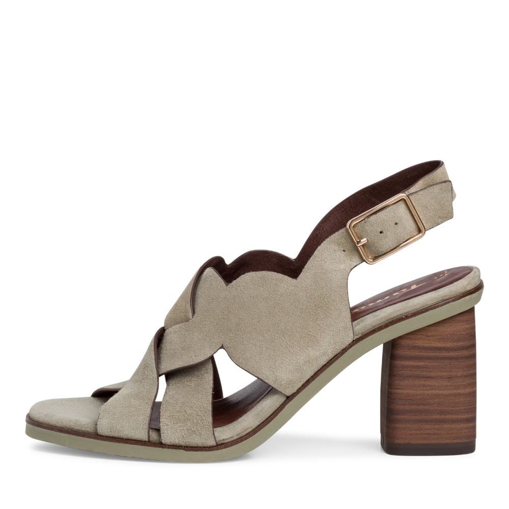 Tamaris Sandalette Leder Blockabsatz olive  1-1-28020-26 