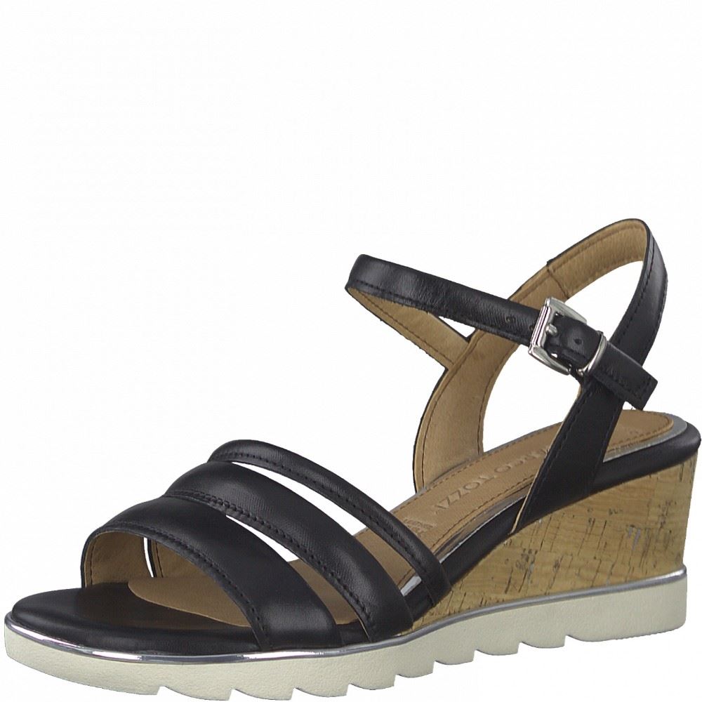 MarcoTozzi Sandalette Keilabsatz Leder schwarz S12 2-2-28724-28 40 | 001 BLACK | 