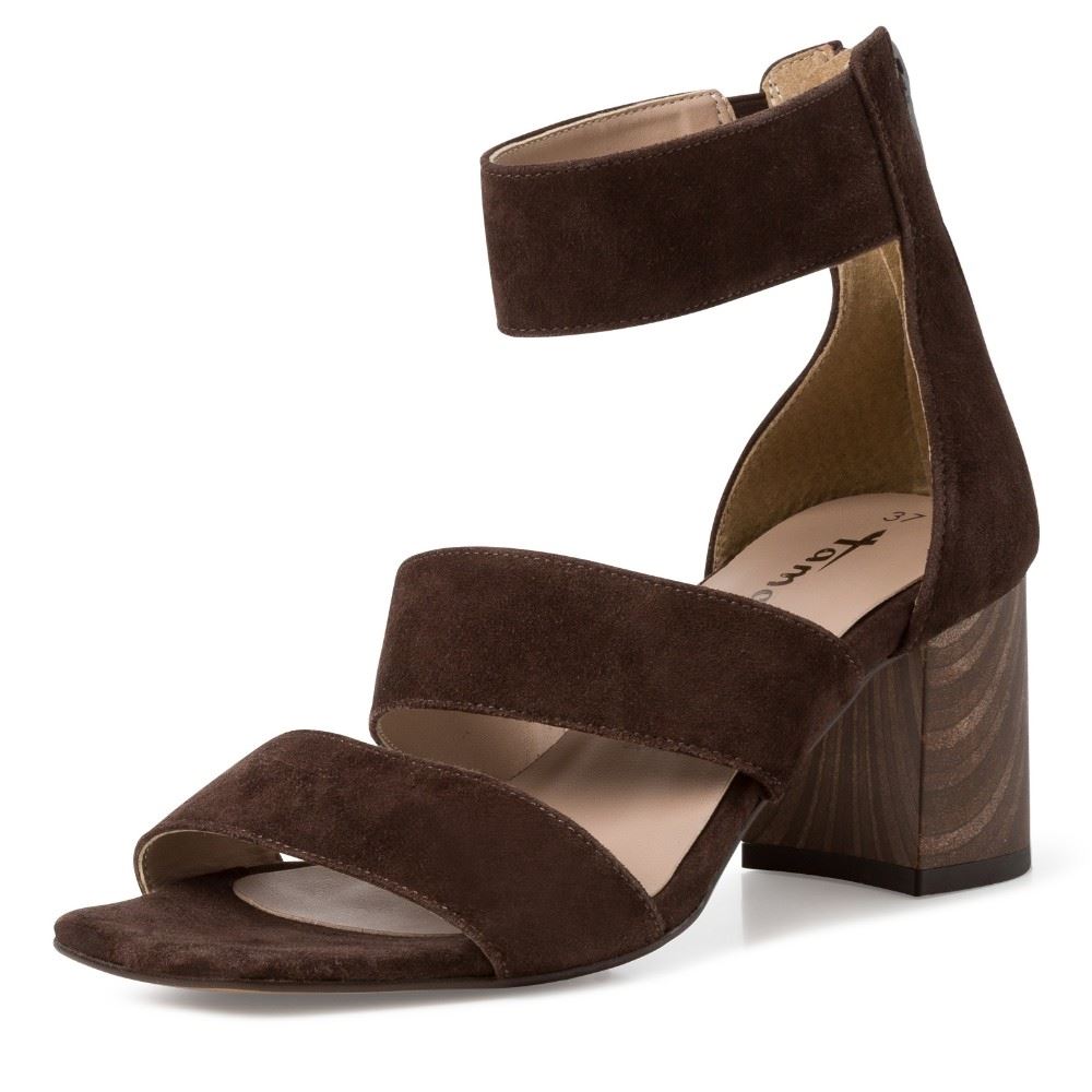 Tamaris Sandalette Blockabsatz Leder Reißverschluss TOUCHit Fußbett braun S12 1-1-28332-28 38 | 347 MOCCA SUEDE | 