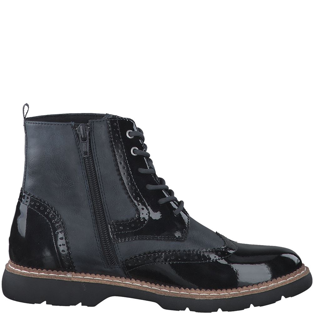 s.Oliver Schnürboots Lackoptik Brogue - Style blau, schwarz S22 5-5-25465-39 40 | 001 BLACK | 