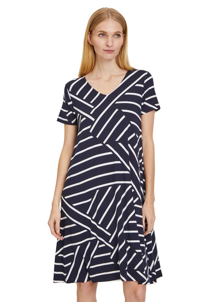 Betty Barclay Sommerkleid grafischer Print überschnittener Ärmel blau S13 13801406 