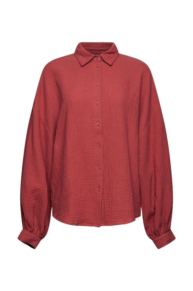 EDC Karierte Bluse mit Karrée-Ausschnitt 042CC1F310 S | C805 TERRACOTTA | 
