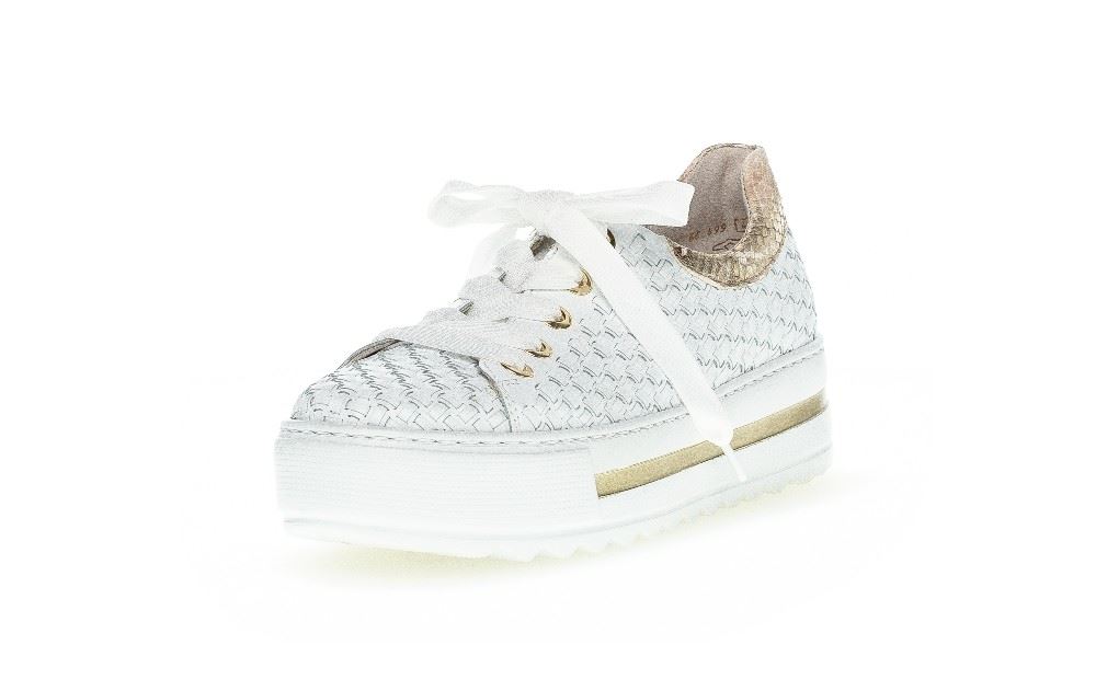 Gabor Sneaker low Leder Flechtoptik Golddetails Wechselfußbett weiß S12 86.499.50 7 | weiss/beige (go | G