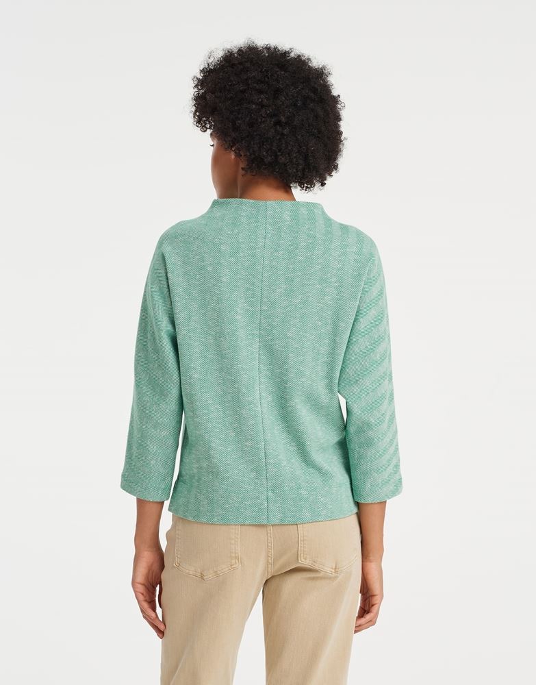 OPUS Sweater Gobile 3/4 Arm Fledermausärmel Fischgrat Muster grün S22 10129810994148 