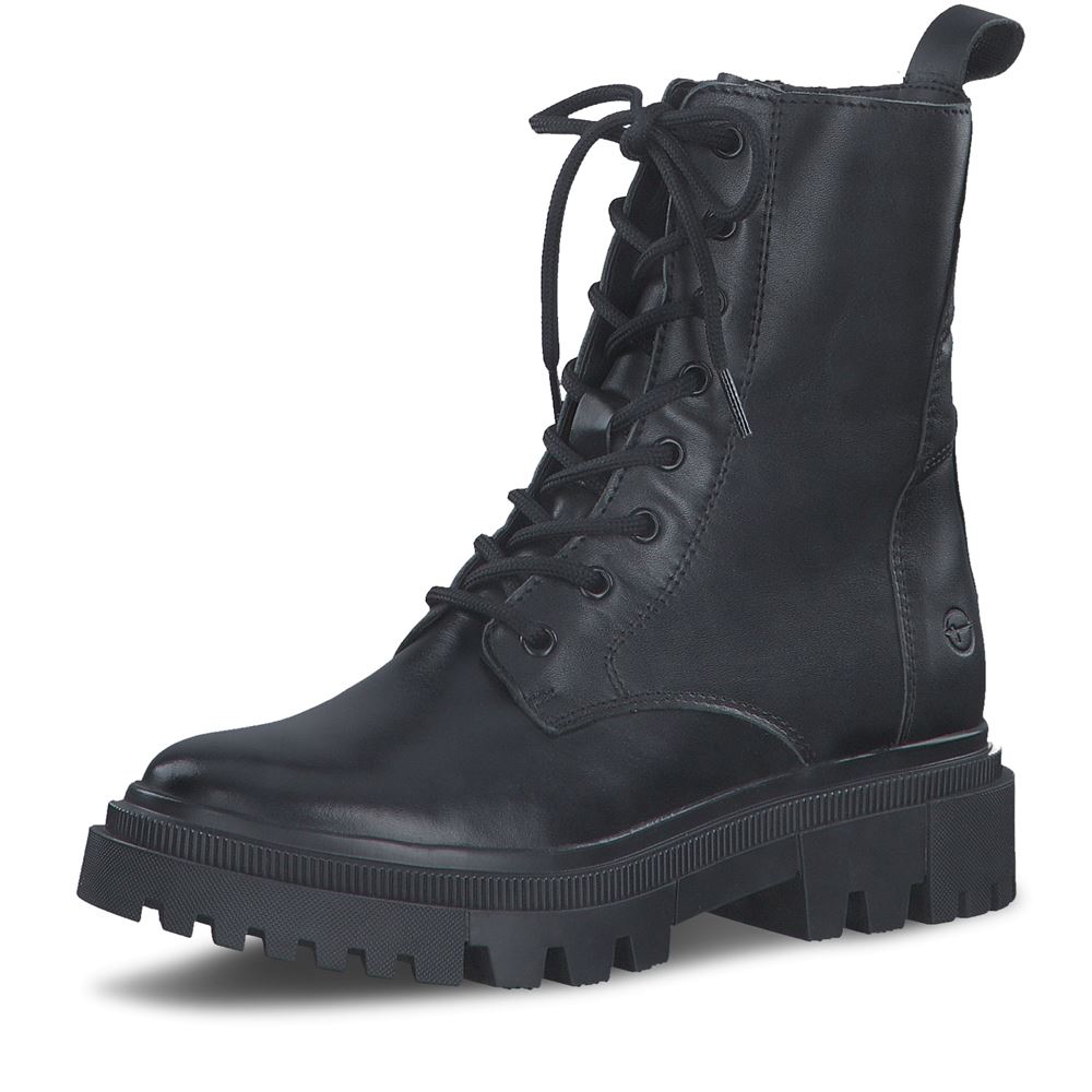 Tamaris Schnürboots Leder Wechsefußbett markante Sohle schwarz S22 1-1-25844-29 