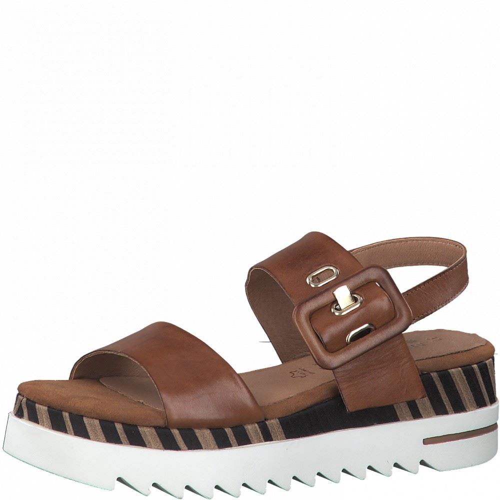 Marco Tozzi Sandalette Leder by Guido Maria Kretschmer Keilabsatz braun 2-2-88700-26 41 | 310 COGNAC ANTI | 