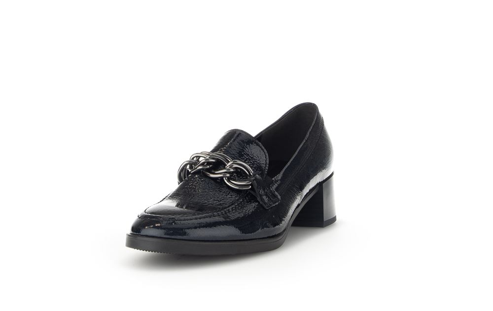 Gabor Trotteur Hochfrontpumps Lackleder Ketten- Detail blau S23 32.131.86 
