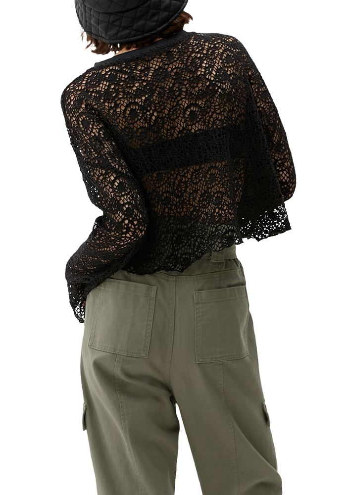 QS designed by Longsleeve mit Lochmuster schwarz S13 2127651 