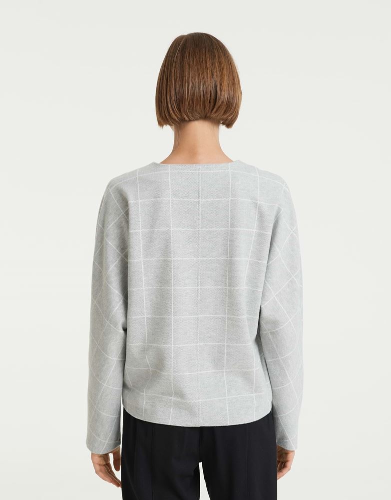 OPUS Sweater Gavini check Pullover V- Ausschnitt grau S22 10095710760145 