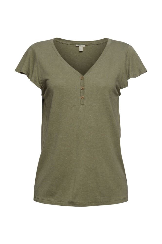 edc T-Shirt Leinen grün 041CC1K332 S | C354 KHAKI GREE | 