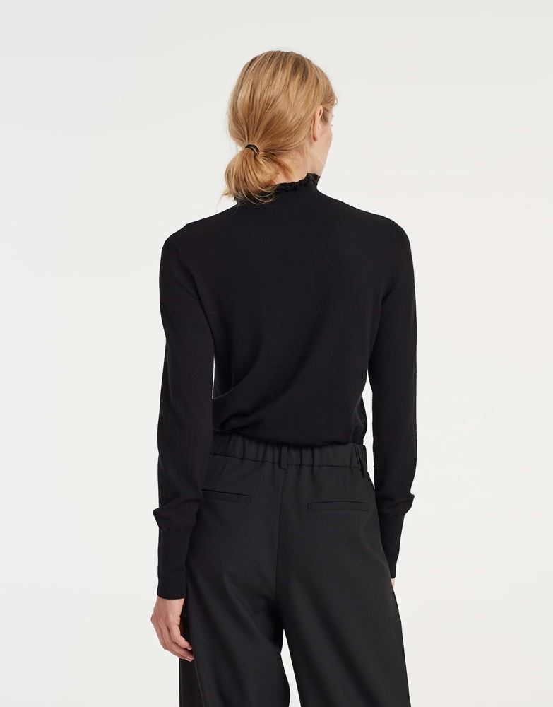 OPUS Strickpullover Polluna Rippbündchen Rüschenkante schwarz S22 1012515998100 44 | 900 black | 