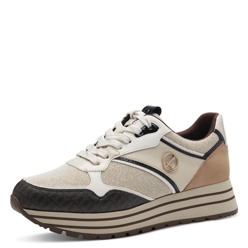 Tamaris Sneaker Plateausohle Wechselfußbett Materialmix beige S23 1-23706-41 