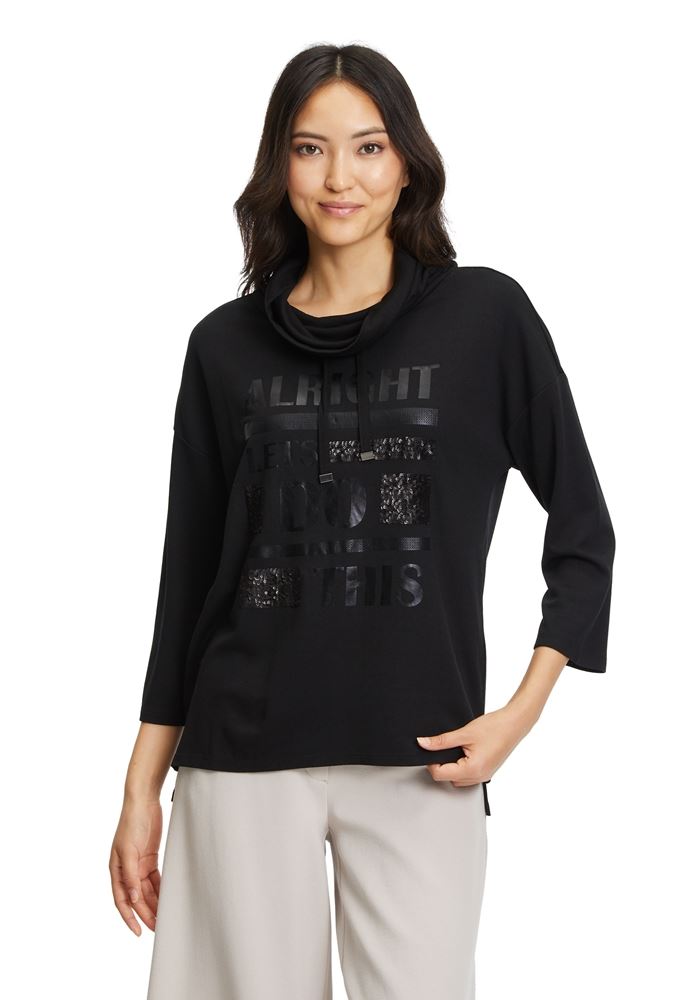 Betty Barclay Sweatshirt 3/4 Arm Statement Druck Rollkragen schwarz S22 25371216 