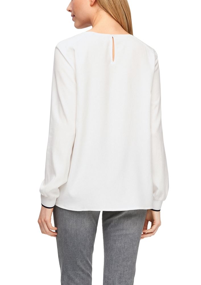 s.Oliver Bluse Langarm Rundhals Rippbündchen S20 2056581 36 | 0210 Off-White | 