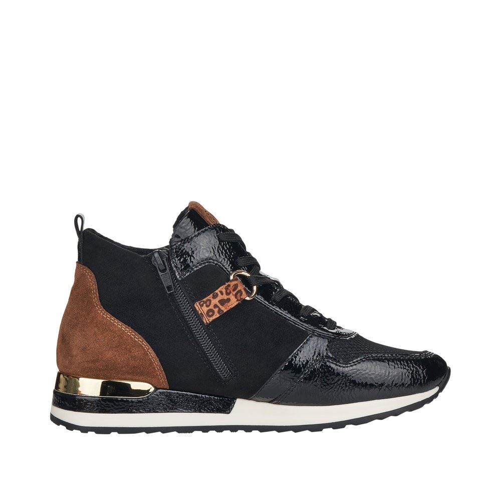 Remonta Damen Sneaker High Schnürschuh Leder, Lederimitat, Lack  Wechselfußbett schwarz S22 R2574-02 36 | black/schwarz/s | F