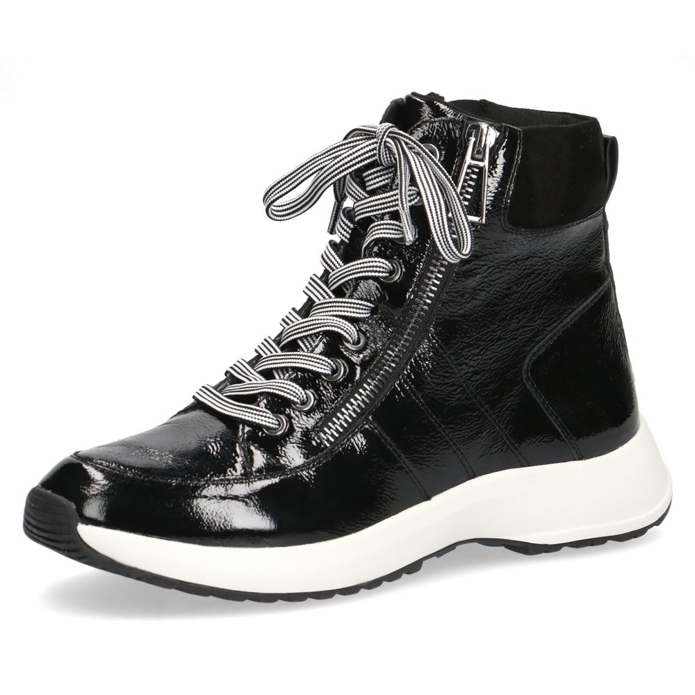 Caprice Schnürboot Sneaker High Top Lackleder schwarz S21 9-9-25204-27 37 | 019 BLACK COMB | 