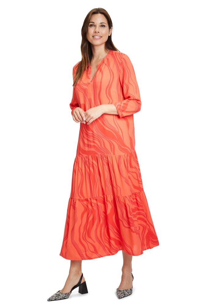 Betty Barclay Stufenkleid 3/4 Arm Midi- Länge Stehkragen rot S13  13671948 