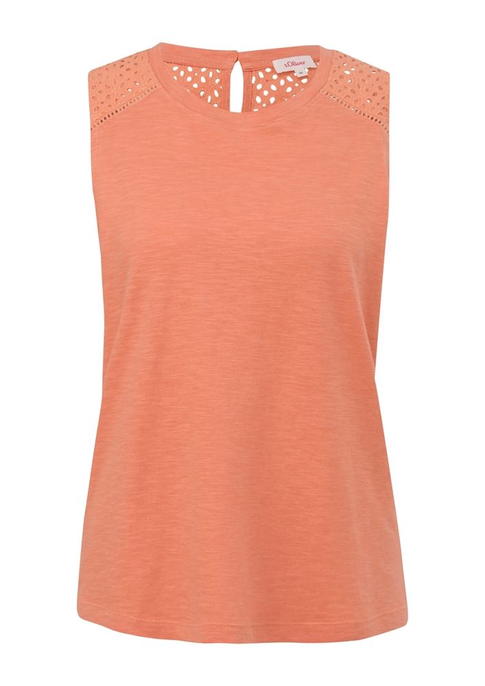 s.Oliver Top mit Lochstickerei weiß, orange, grün, schwarz S13  2129260 