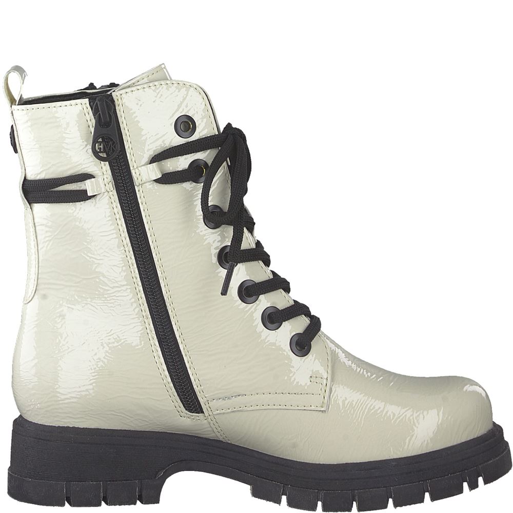 MARCO TOZZI by Guido Maria Kretschmer Schnürboots Schnürstiefelette Lack- Optik beige,grün S22  2-2-85200-29 