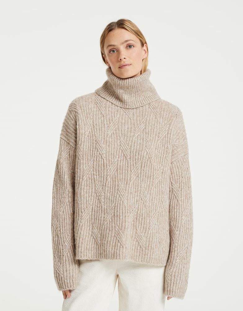 OPUS Strickpullover Pakya Overrsize großer Kragen beige, grün S22 1010715934100 