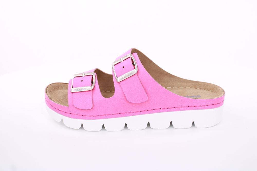 Fußbequem Damen Pantolette Leder gelb, pink S13 9002 