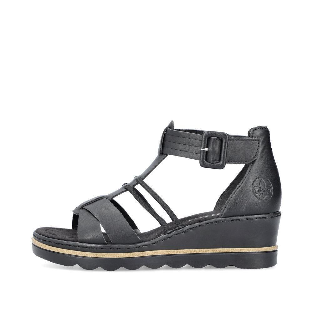 Rieker Damen Keilsandaletten asphaltschwarz S13 67480-01 