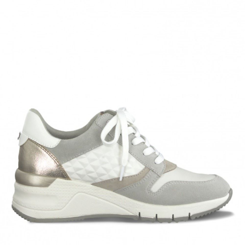 Tamaris Sneaker Leder Keilabsatz Reißverschluss weiß beige  1-1-23702-24 