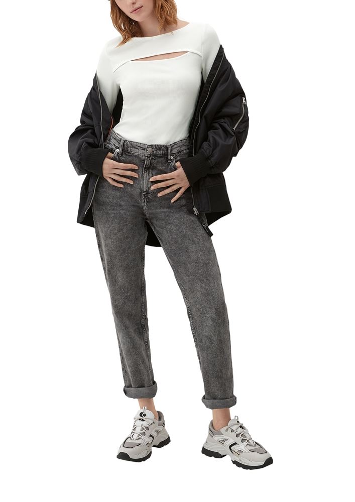 QS designed by Langarmshirt mit Cut-Out weiß, schwarz S13 2127642 