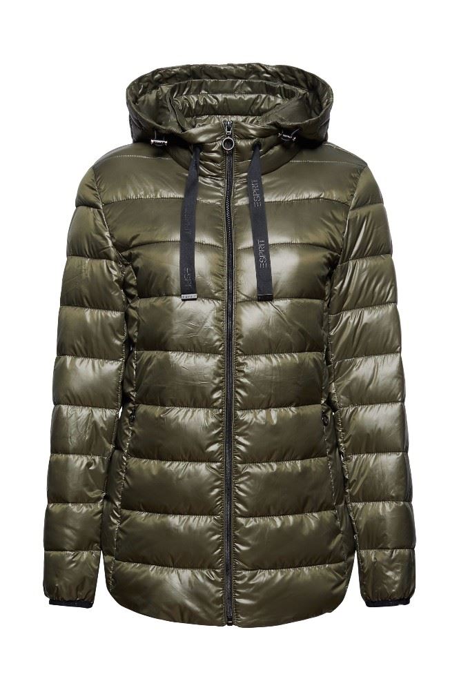 ESPRIT Recycelt Steppjacke mit abnehmbarer Kapuze 991EE1G321 L | E355 DARK KHAKI | 