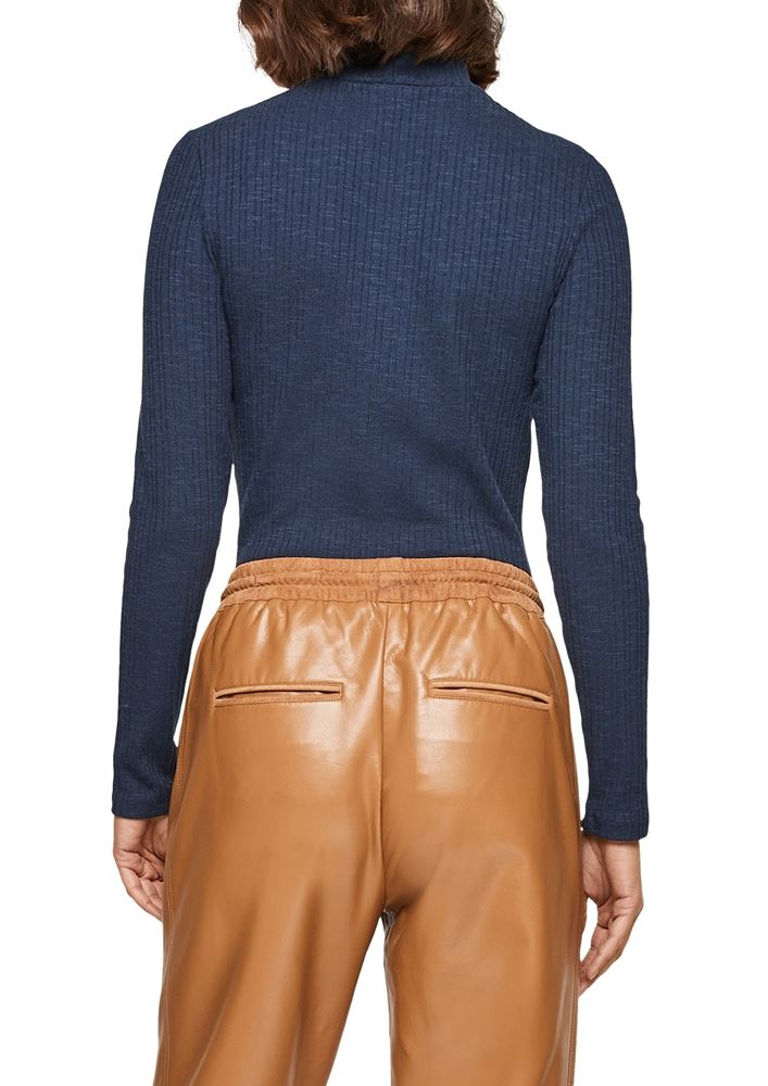 s.Oliver Shirt Langarm Stehkragen Rippe blau S21 2113736 