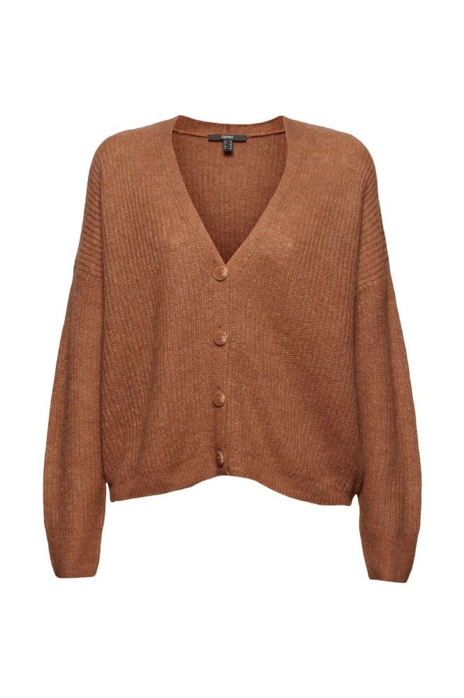 ESPRIT Cardigan aus Rippstrick mit Wolle/Alpaka 991EO1I310 L | E239 CARAMEL 5 | 