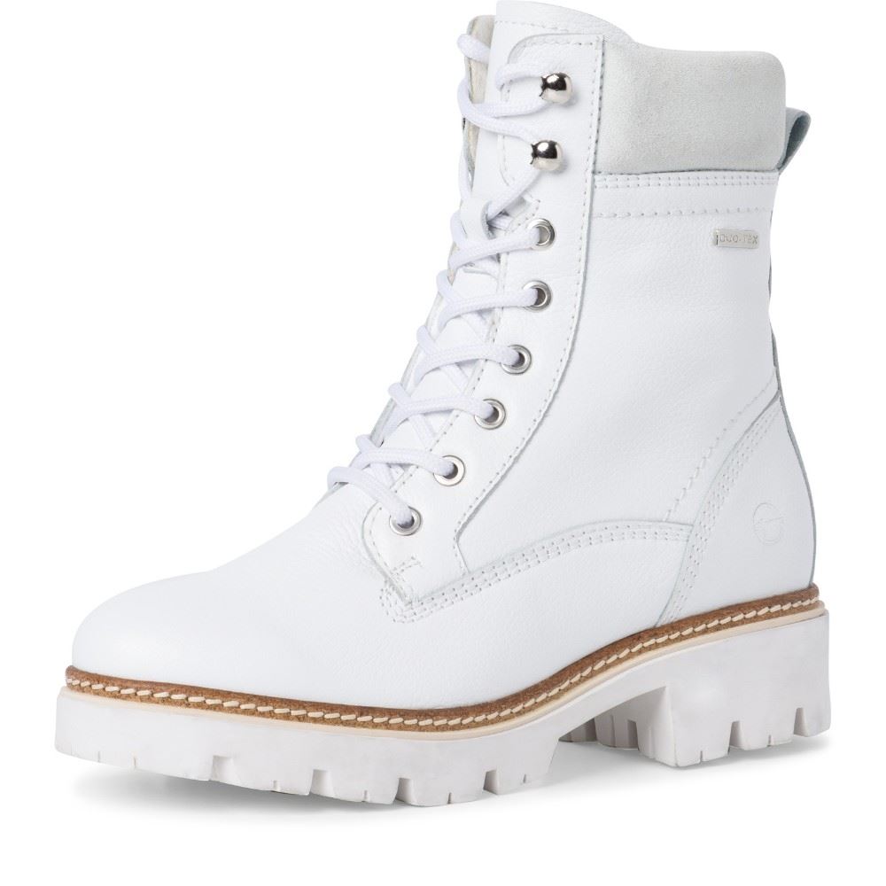 Tamaris Stiefelette Schnürboot Leder DUOtex Wechselfußbett Warmfutter weiß S22 1-1-26859-29 